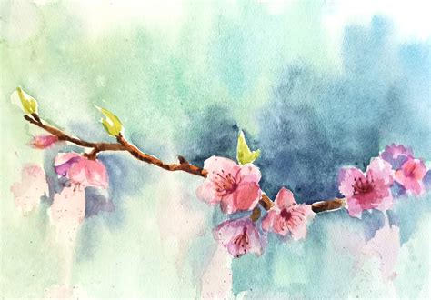 Cherry Blossom Tree Painting Original Japanese Cherry Wall Art Etsy