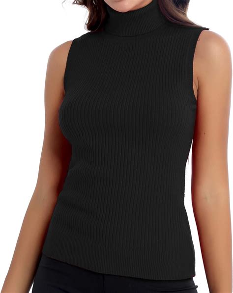 Tssoe Womens Knitwear Sleeveless Ribbed Sweater Mock Turtleneck Jumper