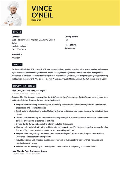 Barista cv example & writing guide for 2021; Head Chef Resume Template in 2020 | Chef resume, Resume, Guided writing
