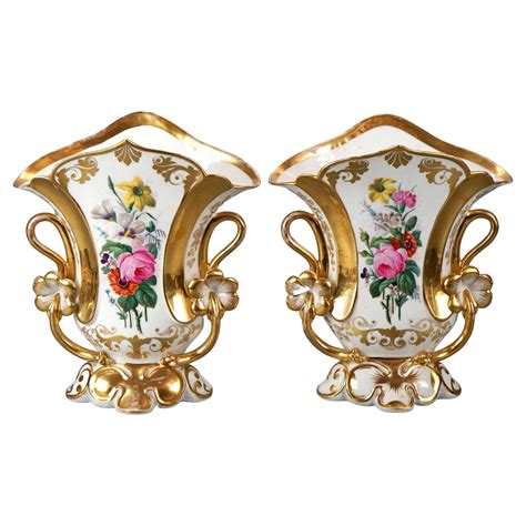 Pair Of Antique French Old Paris Hand Painted And Gilt Handled Spill