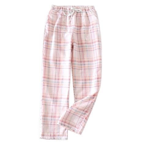 Pink Fresh Plaid Women Sleep Bottoms Gauze Cotton Cozy Summer Pajamas Pants Quality Casual Wome