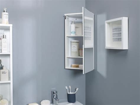 Gloss White Corner Mirrored Bathroom Cabinet