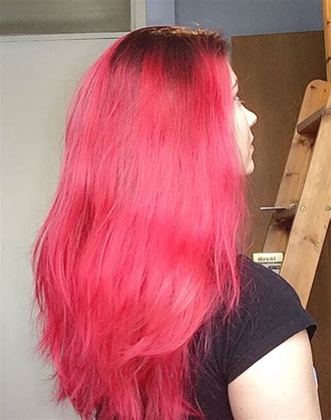 Hot Pink Red Hair Diy Done At Home Pink Hair Diy Hairstyles Hair