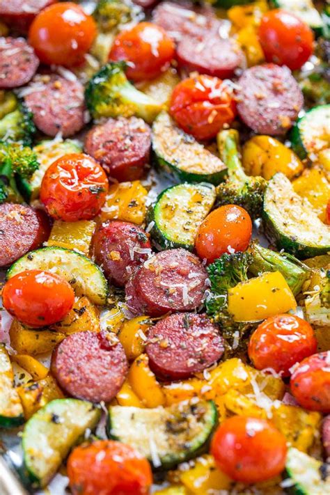 sheet pan sausage and vegetables averie cooks