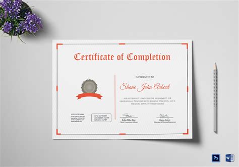 Successful Graduation Completion Certificate Design Template In Psd Word