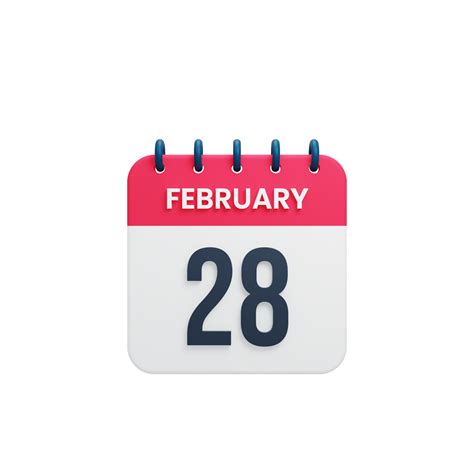 February Realistic Calendar Icon 3d Illustration Date February 28