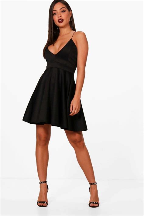 boohoo womens eliza strappy plunge neck skater dress ebay