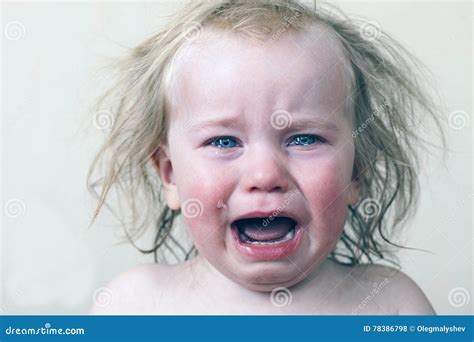 Portrait Little Baby Crying Tears Emotionally Stock Photo Image Of
