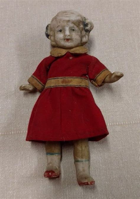 Vintage Mini Small Bisque Girl Doll Red Dress Jointed Arms And Legs Japan Kewpie Unbranded