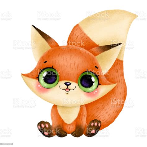 Illustration Of A Cute Cartoon Baby Fox With Big Eyes Stock