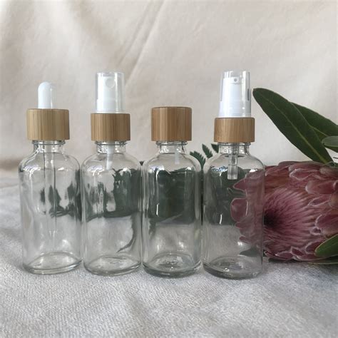 50ml Clear Glass Spray Bottle Bamboo Top Anitas Oil Essentials