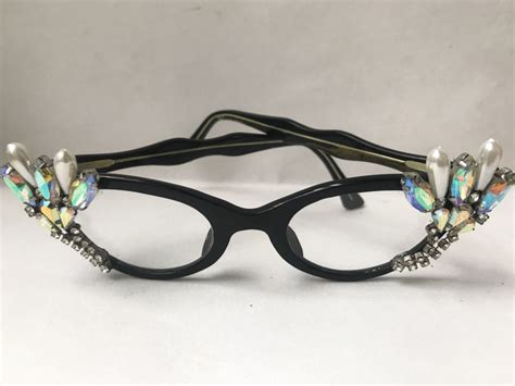 Rhinestone Cat Eye Glasses Vintage 1960s Cat Eye Glasses Smiley Art