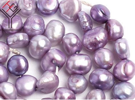 One Strands Real Pearl 6 7mm Light Purple Pearl Flat Baroque Natural