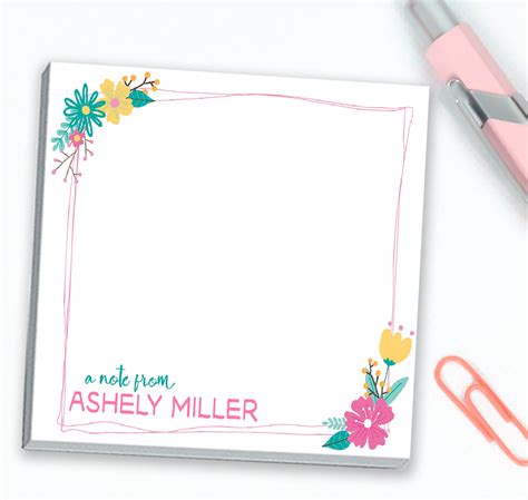 Personalized Sticky Notes Cute Floral Bright Design With Custom Name