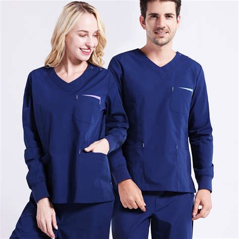 Unisex Long Sleeve Nursing Scrubs Uniform Work Clothes