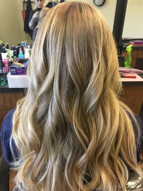 Icy Balayage Over Natural Light Golden Blonde Hair Inside Lighting