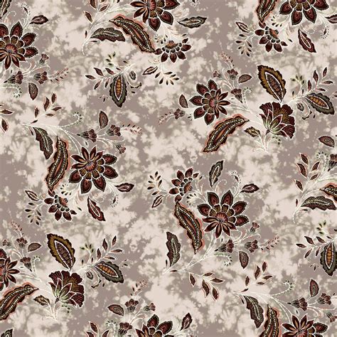 Floral Jacobean Pattern Printed On Tri Blend Fabric Neutral Tangerine