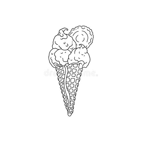 Ice Cream In Waffle Cone Hand Drawn Sketch Style Vector Illustration