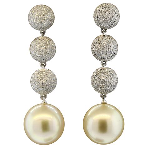 South Sea Pearl Diamond Gold Drop Earrings At 1stDibs