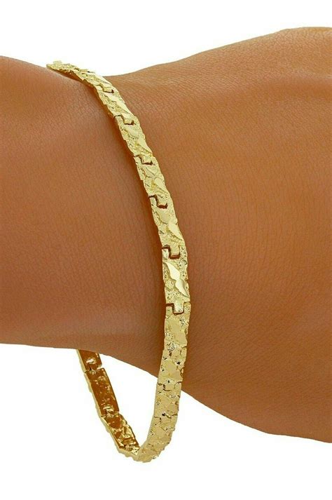 10k Yellow Gold Nugget Bracelet 8 85 475mm 93 Grams Ebay