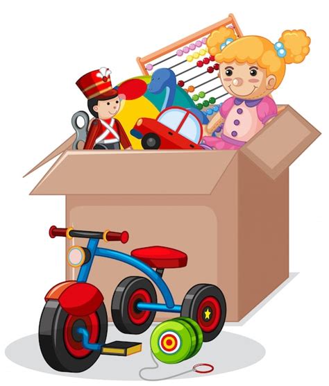 Free Vector Cardboard Box Full Of Toys Isolated