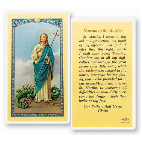 Saint Martha Novena Prayer Holy Card Laminated Italian Holy Prayer