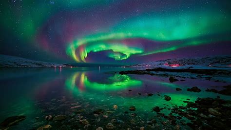 Hd Wallpaper Night Sky Aurora Borealis Starry Night Northern Lights
