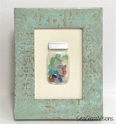 Sea Glass Framed Art Mason Jar Multi Colored Sea Glass Sea Etsy Sea Glass Crafts Sea Glass
