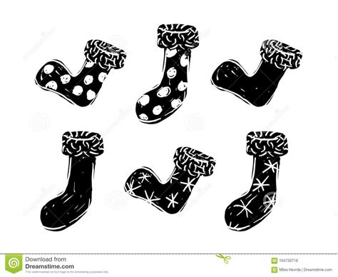 Christmas Stocking Black And White Stock Vector