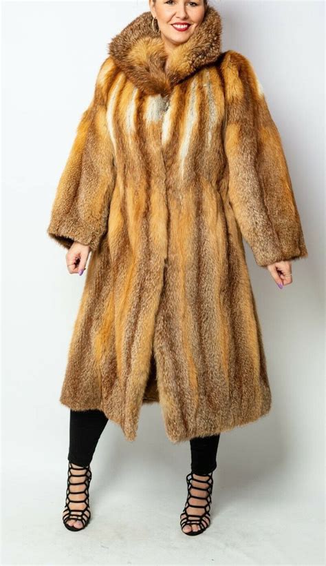 M Long Chic Real Red Fox Fur Coat Jacket With Timeless A Etsy