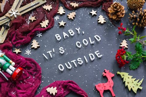 Baby Its Cold Outside Winter Holiday Lettering On The Book Stock