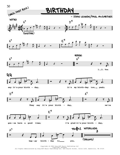 Birthday Jazz Version Sheet Music The Beatles Real Book Melody Lyrics And Chords
