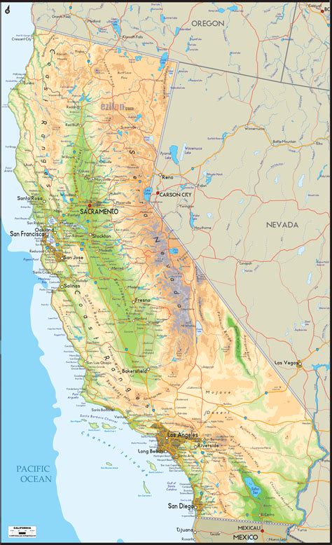 Physical Map Of California Ezilon Maps California Map Map