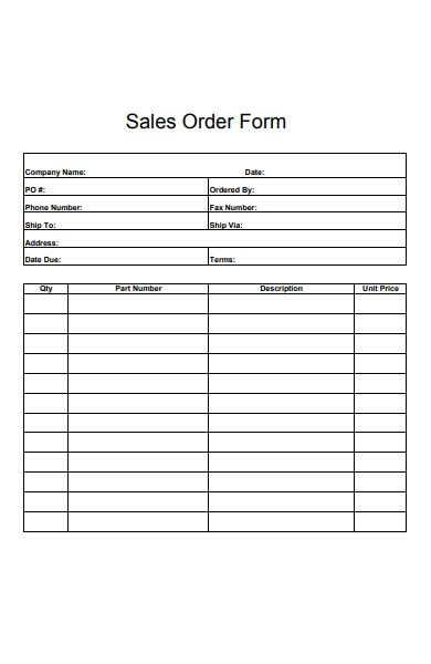 Sales Order Form Template Excel