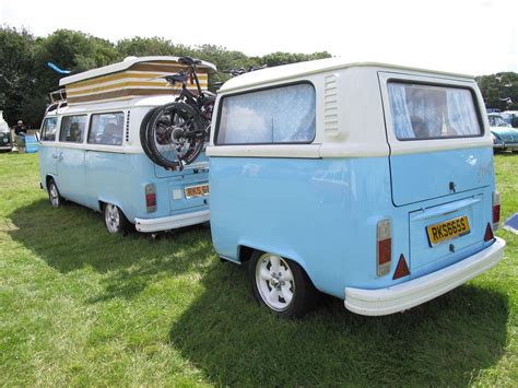 Blue Camper And Trailer Vw Van Vintage Vw Bus Van