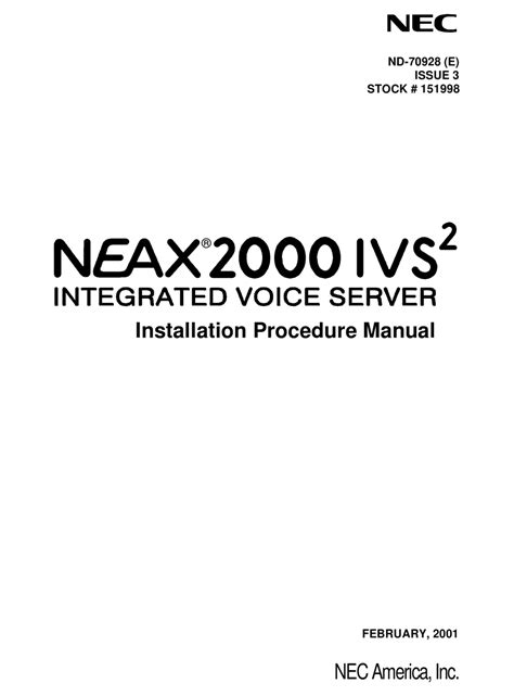Nec Neax2000 Ivs2 Installation Manual Pdf Download Manualslib