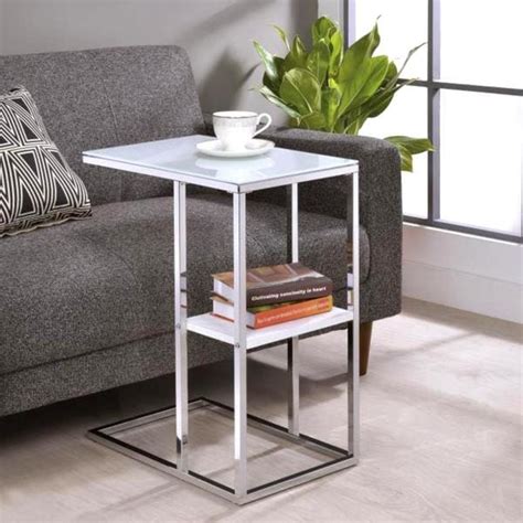 The living room table set is made of so many kinds of materials, and the most beautiful one is glass. Shop Modern Design Living Room Chrome Accent Snack Table ...