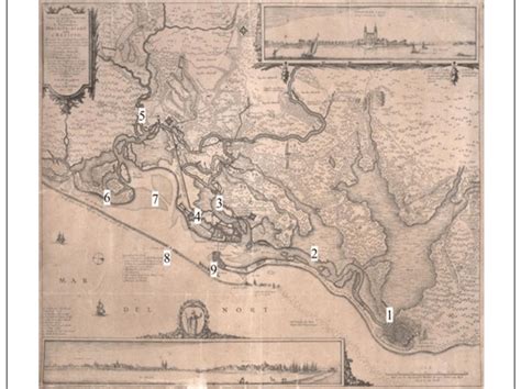 Mapa do estuário do rio Capibaribe em 1648 1 Olinda 2 Rio