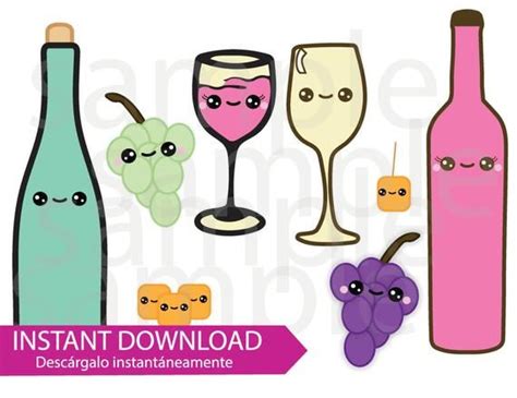 Wine Clipart Instant Download Grapes Cheese Clipart Etsy Wine