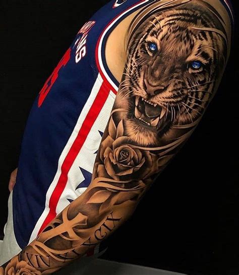 The glowing hyper real half sleeve tiger tattoo featured in the natural habitat reminds an oil painting and signifies good luck prosperity and productivity. Pin by Kingconceited on Tattoos | Tiger tattoo sleeve ...