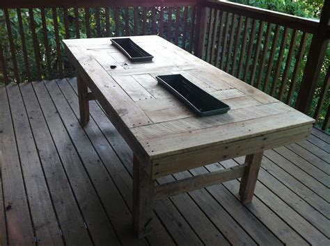 The pieces of plywood that i had were different types (softwoods and hardwoods, some good quality i finish the table top with an oak trim using some offcuts from some. Table made from pallets. I did have to purchase a thin ...