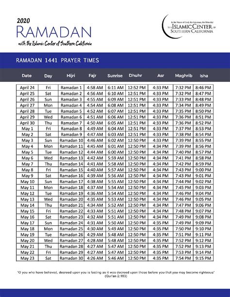 Ramadan Iftar Time Calendar Dyanne Lyndsey