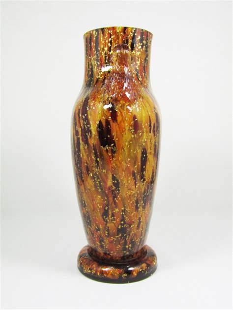 Antique Victorian Bohemian Harrach Glass Vase Amber Pink Oxblood Mica