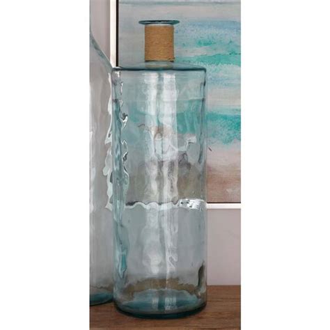 Litton Lane 30 In X 10 In Tall Novelty Vase In Clear Glass With Raffia Rope Accents 18224