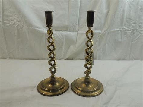 Antique Twist Swirl Brass Candlesticks