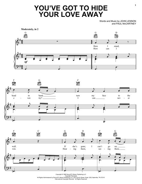 Youve Got To Hide Your Love Away Sheet Music The Beatles Piano