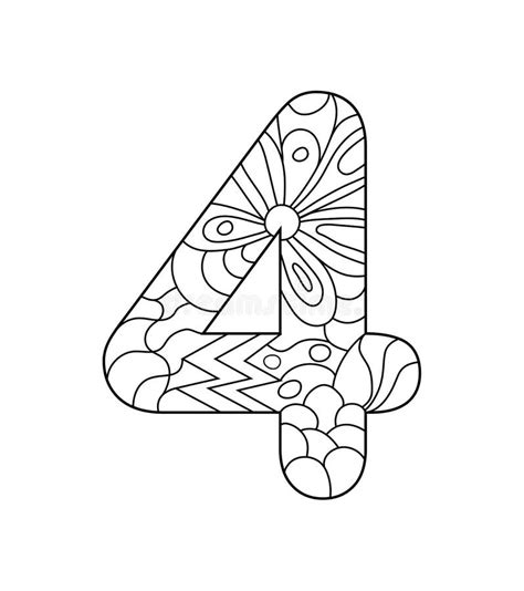 Black And White Vector Illustration For Coloring Number Four In The