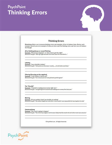Thinking Errors Worksheet Psychpoint