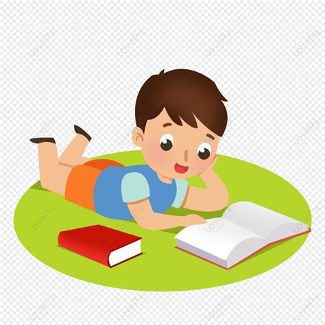 Cartoon Boy Reading A Book On The Grass Boys With Books Book Grass