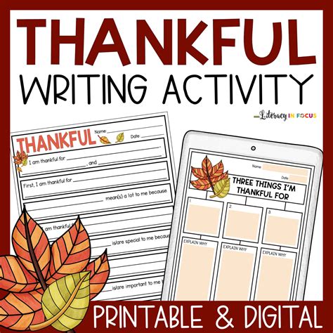 I Am Thankful For Writing Activity Literacy In Focus